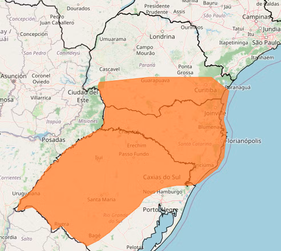 Alerta máximo: Paraná recebe aviso de tempestades severas, granizo e ventos de até 100 km/h em 126 cidades